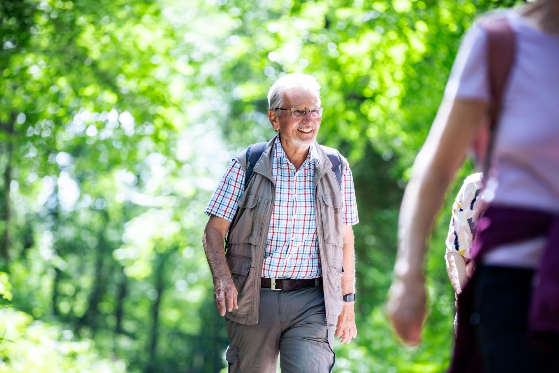 Mann im Wald beim Wandern im Sommer